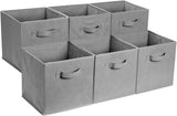 Amazon Basics Collapsible Fabric Storage Cubes Organizer with Handles, Sturdy, Beige, 10.5-x-10.5-x-11-inch, Pack of 6