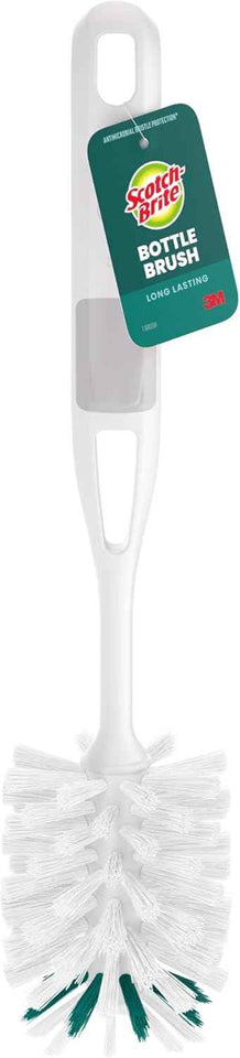 Scotch-Brite glass and water bottle brush, long-lasting, non-slip handle, durable, reusable, safe on glassware and more