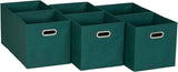 Household Essentials Foldable Fabric Storage Bins 6 Piece Set, Strong Poly-Woven Fabric, Sturdy Chipboard Sides, Grommet Front Handle, Stackable and Foldable, Classic Design, Black