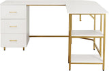 Techni Mobili L Shaped Desk - Two-Toned Computer Desk with Drawers & Storage Shelves - Simple Modern Furniture & Home Office Space Corner Table for Work & Writing