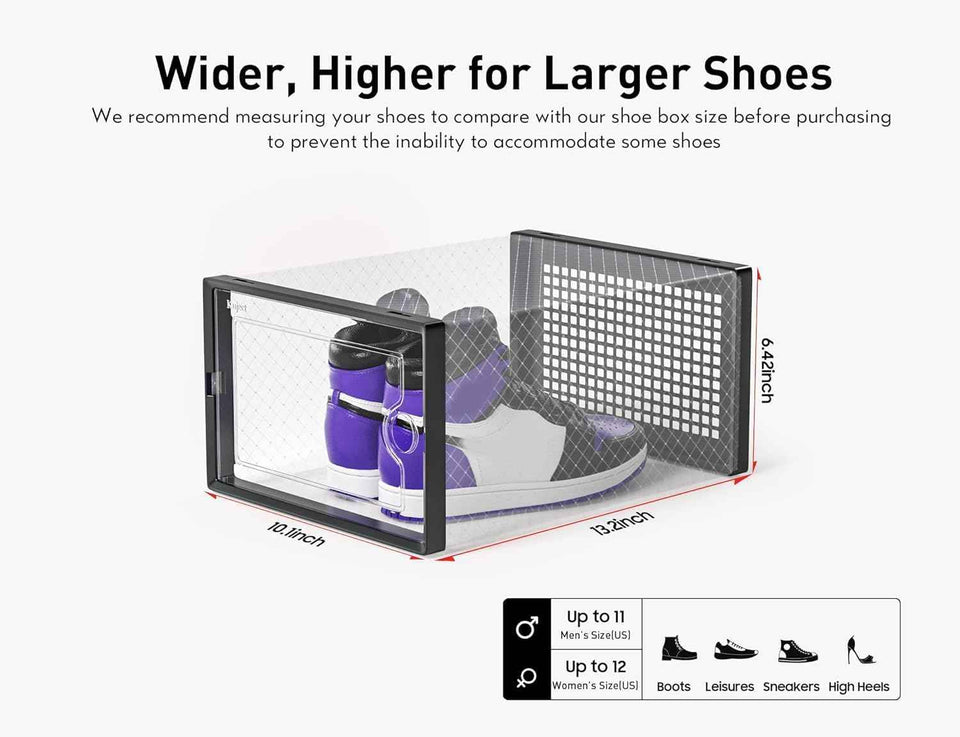 Kuject X-Large Clear Plastic Stackable 12-Pack Shoe Storage Boxes Black