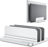 OMOTON [Updated Dock Version] Vertical Laptop Stand, Double Desktop Stand Holder with Adjustable Dock (Up to 17.3 inch), Fits All MacBok/Surface/Samsung/HP/Dell/Chrome Book (Silver)