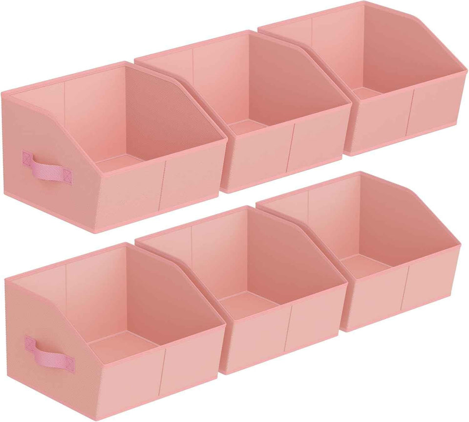 Closet Organizers Bins 6 Packs - Large Closet Shelf Organizer with Handles, Fabric Trapezoid Storage Bins, Collapsible Storage Cubes for Clothes, Towels, Light Gray