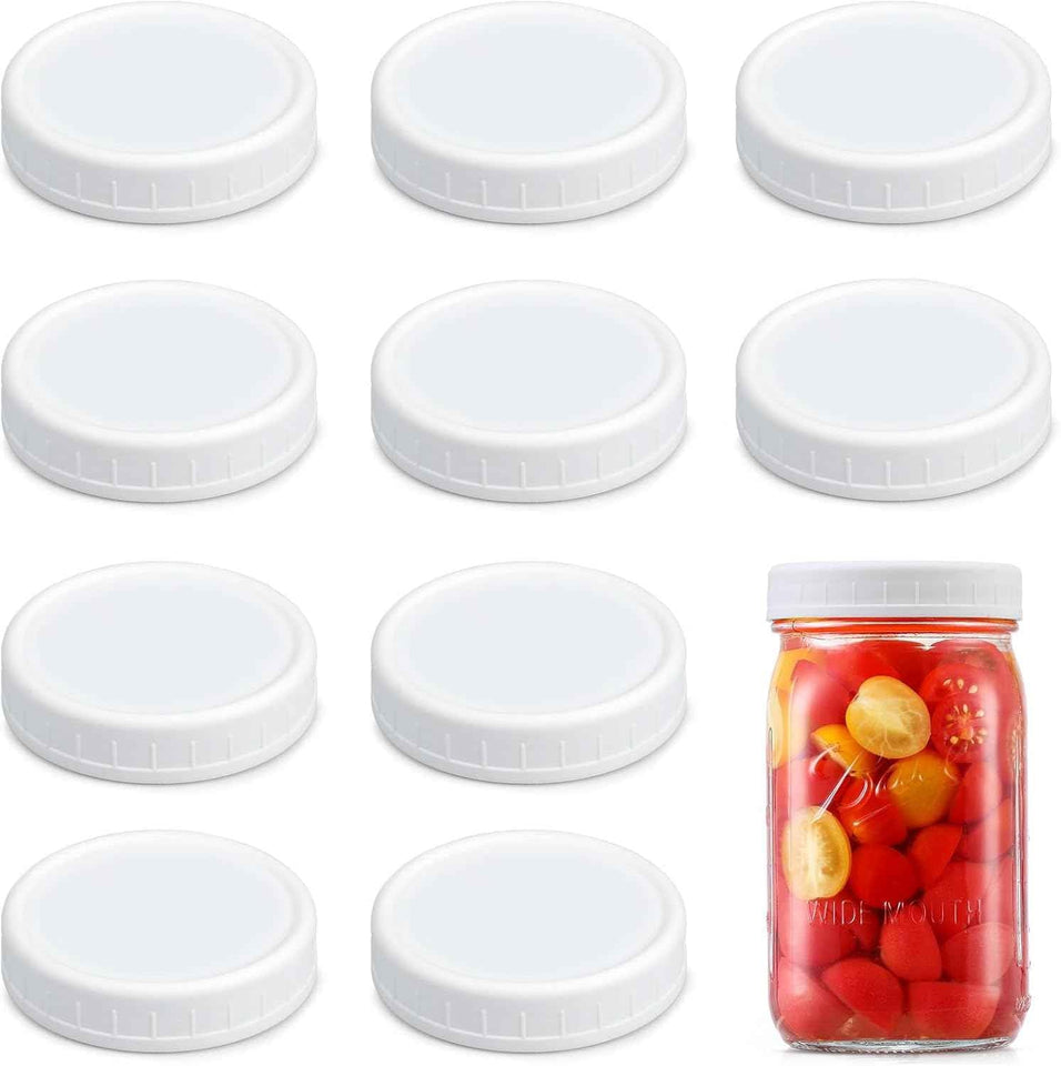 AOZITA [10 Pack] WIDE Mouth Mason Jar Lids for Ball, Kerr and More - White Plastic Storage Caps for Mason/Canning Jars - Leak-Proof, Dishwasher Safe & Food Grade