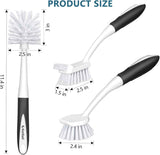 SetSail Dish Brush Set of 3 with Bottle Brush, Dish Scrub Brush with Long Handle Deep Cleaning Handle Brush with Scraper Tip for Kitchen Sink Dishes Bottle Cup Pot and Pans Tile Lines, Black