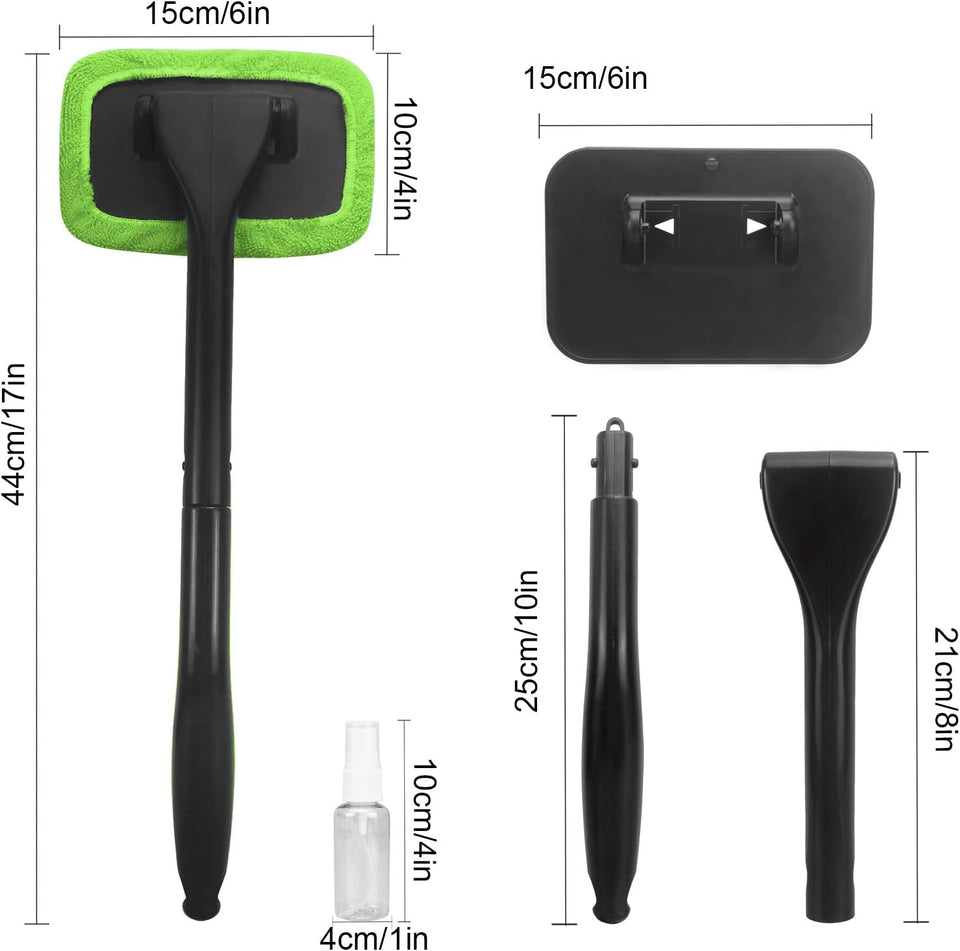 windshield cleaning tool with 4 washable microfiber pads and extendable handle for auto glass wiper