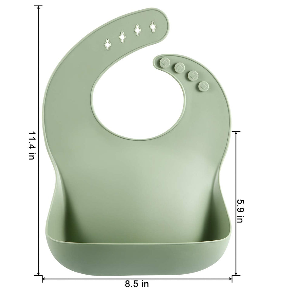 Green silicone bib with measurements