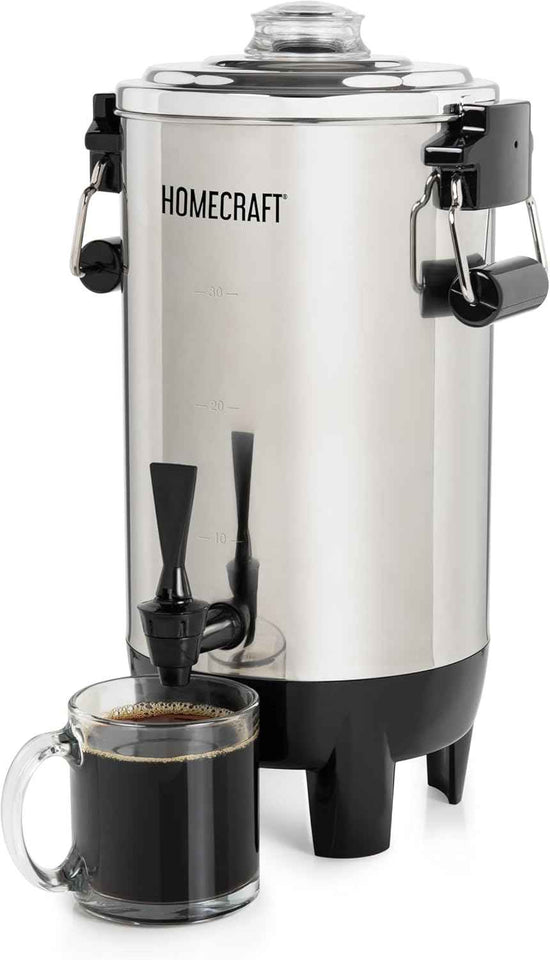Homecraft 100-Cup Coffee Urn and Hot Beverage Dispenser with Dripless Faucet, Quick-Brewing, Stainless Steel