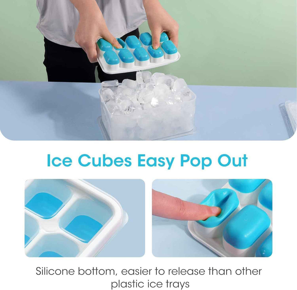 DOQAUS Silicone Ice Cube Trays with Lid & Bin, 4-Pack - Stackable Storage for RV, Soup, Food, Cocktail, Coffee
