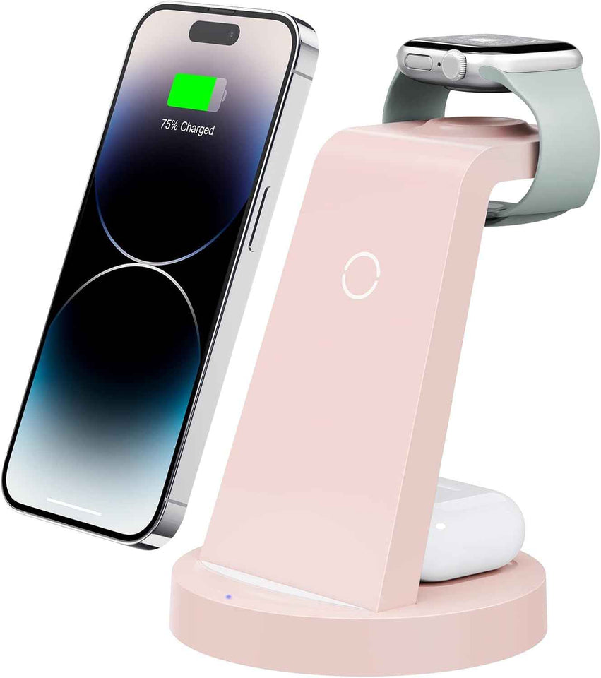 3 in 1 Charging Station for iPhone, Wireless Charger for iPhone 17 16e 16 15 14 13 12 11 X Pro Max & Apple Watch - Wireless Charging Station for AirPods 4 3 Pro
