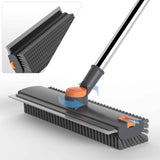 3-in-1 Scrub Brush with Long Handle, Squeegee, and Broom for Cleaning Floors, Walls, Decks, and More