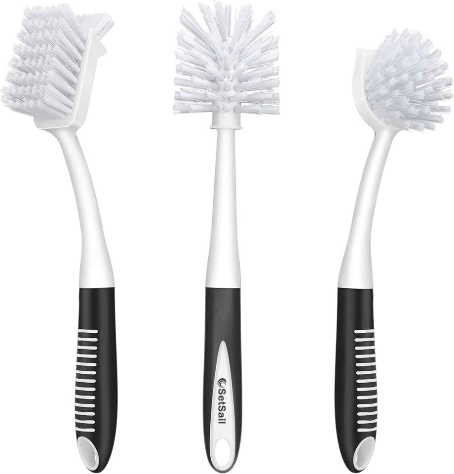 SetSail Dish Brush Set of 3 with Bottle Brush and Scraper Tip for Deep Cleaning
