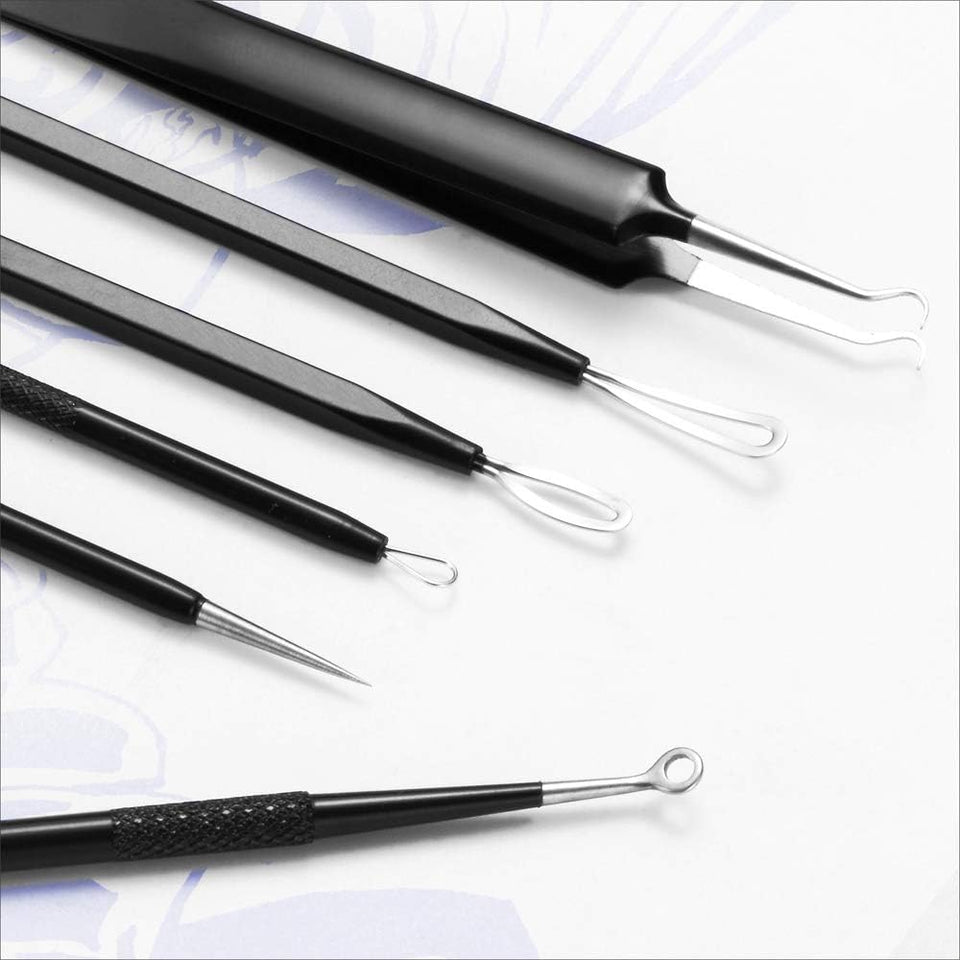 6-piece professional stainless steel blackhead remover pimple popper tool kit with ergonomic handle