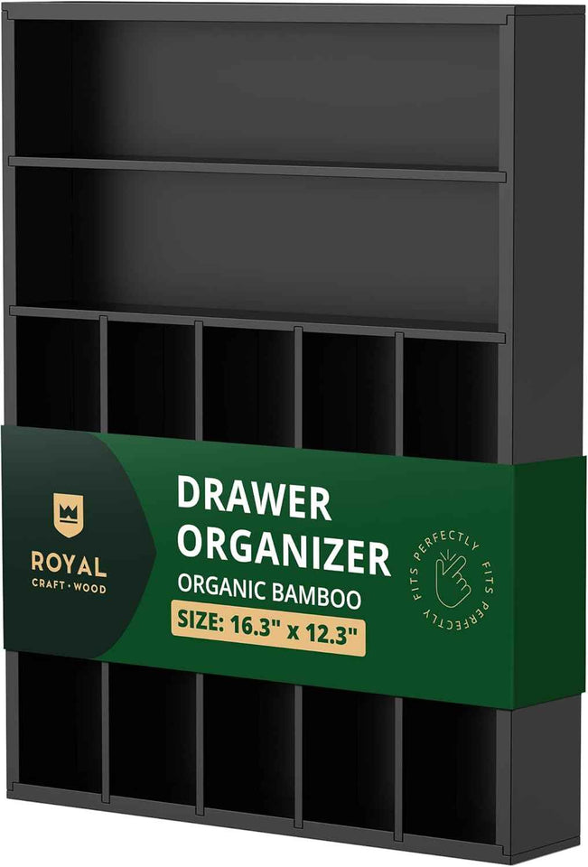ROYAL CRAFT WOOD Luxury Bamboo Kitchen Drawer Organizer - Silverware Organizer, Utensil Holder & Cutlery Tray Drawer Dividers for Flatware (9 Slot, Natural)