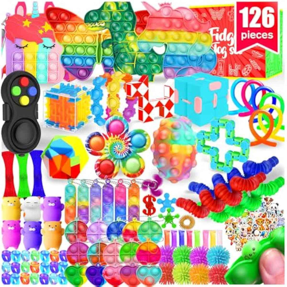 126-pack fidget toys for kids 8-12, sensory toys bulk autism autistic, classroom party favors