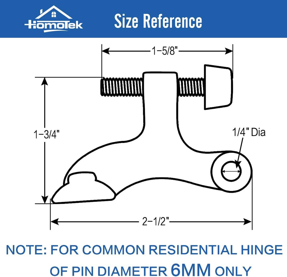 HOMOTEK 2 Pack Hinge Pin Black Door Stopper,Adjustable Deluxe Heavy Duty Door Stopper 2-1/2"x1-3/4”,with Black Rubber Bumper Tips