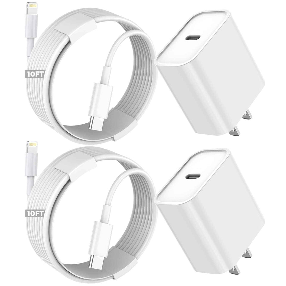 20w lightning iphone charger, extra long 10ft 2pack usb c to lightning cable for iphone 14 pro max and more