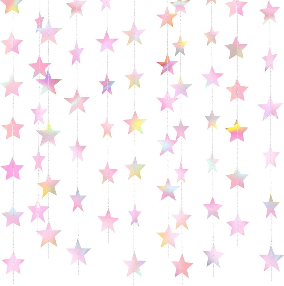 Patelai Glitter Star Garland Banner Christmas Decor 130 Feet Star Hanging Bunting Banner Twinkle Backdrop for Homecoming Classroom Wedding Birthday Halloween Party Supplies(Gold)