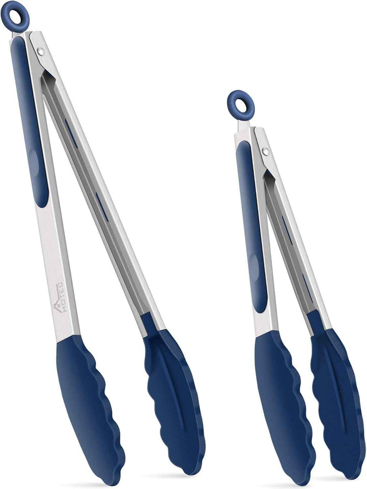hotec premium stainless steel locking kitchen tongs set of 2, classic blue, 7 & 9 inch