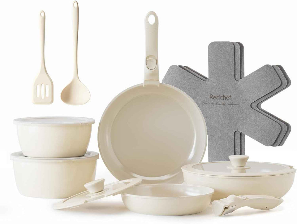 Redchef 16-piece ceramic non-stick cookware set, PFAS PFOA & PTFE free, RV camping, dishwasher oven safe