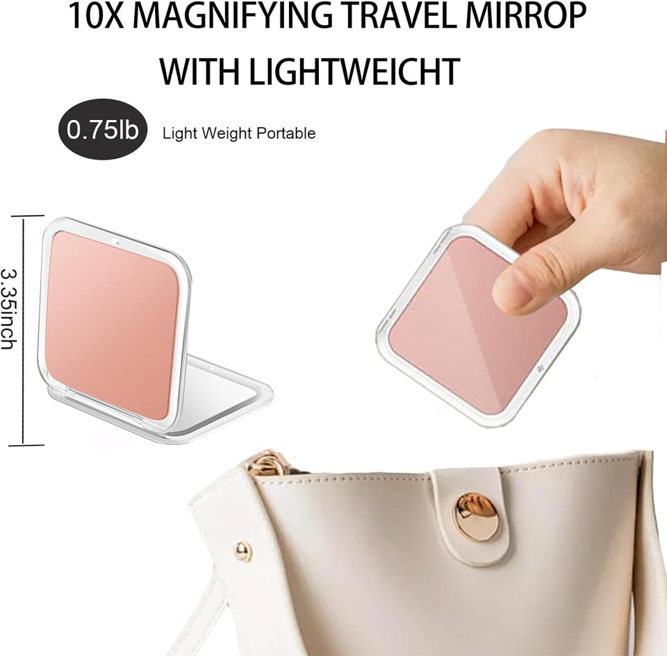 Small Compact Mirror for Purse,5X/1X Travel Magnifying Mirror for Women, Makeup Mirror for Girls, Portable Ultra Slim Pocket Mirror（Pink）