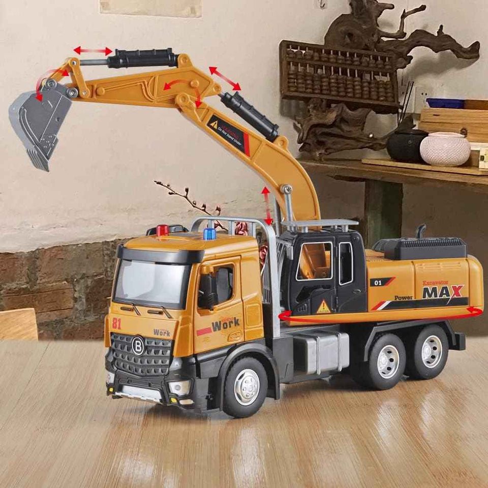 OANMYJJO Children Excavator Toy Metal DieCast Excavator Model，with Simulated Sound and lightdigger Toys，Excavator Toys for Boys 3-5 Year Old Gift