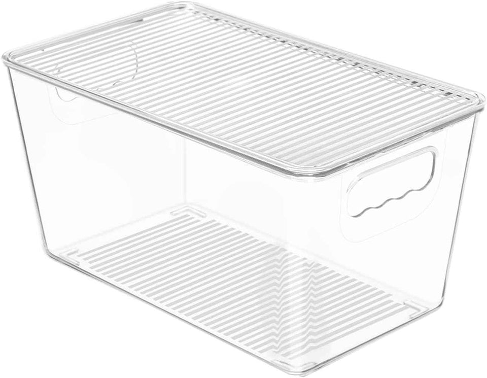 Vtopmart 6 Pack Clear Stackable Storage Bins with Lids, Medium Plastic Containers with Handle for Pantry Organizer and Storage,Perfect for Kitchen,Fridge,Cabinet, Closet,Bathroom Organization