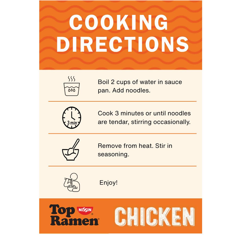 Nissin chicken flavor Top Ramen instant noodle soup 3 oz in pack of 24 for on the go meals