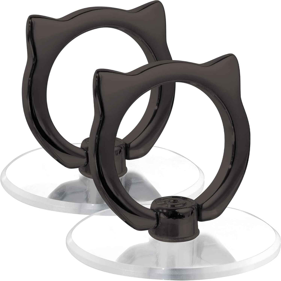 Cat Phone Ring Holder - EI Sonador Clear Cell Phone Ring Holder Transparent Stand Finger Grip (1 Silver + 1 Rose Gold Cat)