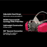3M P100/OV Odor/Particulate Multi-Purpose Reusable Respirator 65021, NIOSH-APPROVED Organic Vapor Cartridge, Medium