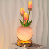 Rechargeable Cordless Touch Tulip Flower Table Lamp, 3-Color Infinitely Dimming Night Light with LED Artificial Tulips Decor (Pink)