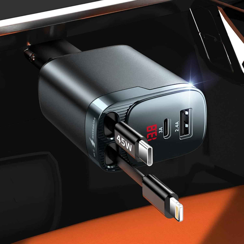 84W Car Charger USB C 4 in 1, Retractable Fast Charging Car Adapter for iPhone 17 16 15