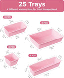 25 PCS Plastic Drawer Organizers Set, 4-Sizes Vanity and Makeup Organizer