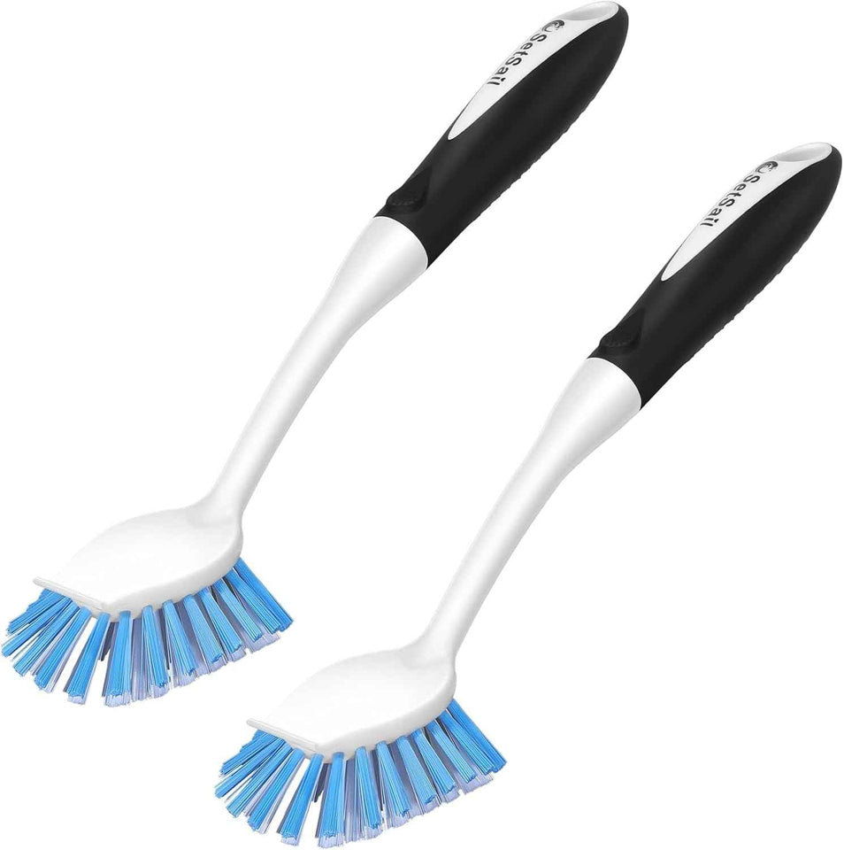 SetSail 2 Pack Dish Scrub Brushes with Built-in Scraper for Cleaning Dishes, Pots and Pans, Kitchen Sink