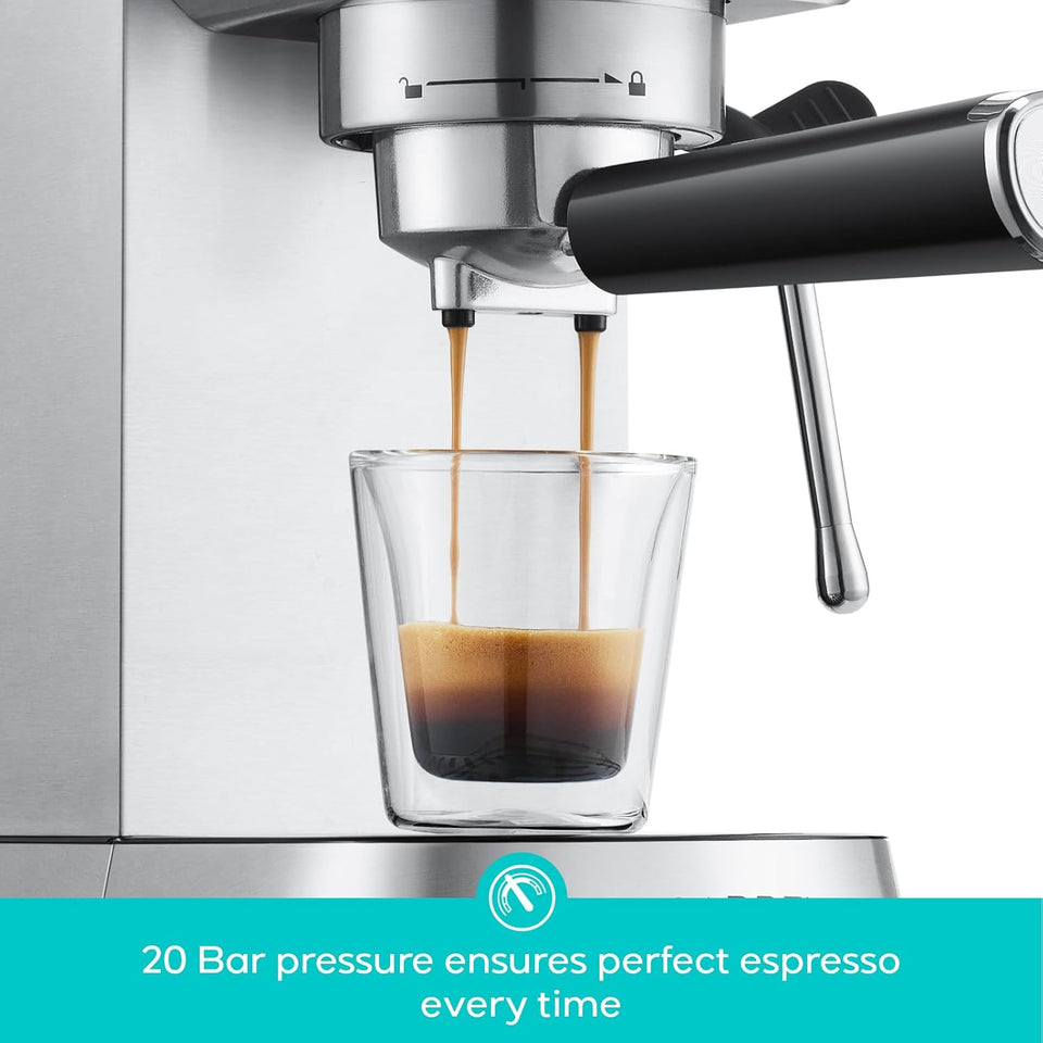 CASABREWS CM5418 Espresso Machine 20 Bar, Compact Espresso Maker with Steam Milk Frother, Stainless Steel Coffee Machine with 34oz Removable Water Tank for Cappuccino, Small Latte Machine, Silver