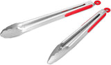 304 Stainless Steel Kitchen Cooking Tongs, 9" and 12" Set of 2 Sturdy Grilling Barbeque Brushed Locking Food Tongs with Ergonomic Grip, Black