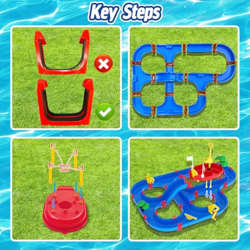 VATOS 2-Tier Water Table for Toddlers in Summer,100PCS DIY Waterways Playset with Pump for Outside Yard,Beach,Poolside Activity Sensory Play Table Addition for Kids Boys Girls Age 3 4 5 6 Year Old