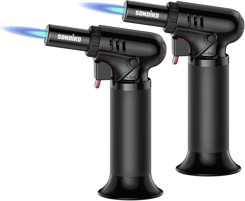 Sondiko Butane Torch Lighter with Fuel Gauge, Refillable Soldering Torch with Adjustable Flame for Welding, Resin Art, Industrial(Butane Gas Not Included)
