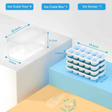 DOQAUS Ice Cube Tray with Lid and Bin, 4 Pack Silicone Plastic Ice Cubes Trays for Freezer with Box/Container, Stackable with Storage Iced Bucket Kits, Scoop, for RV, Soup, Food, Cocktail, Coffee