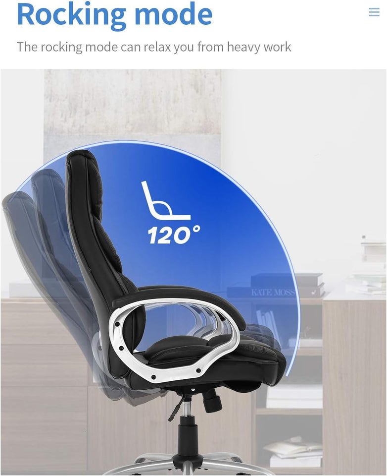 FDW Office Chair Computer High Back Adjustable Ergonomic Desk Chair Executive PU Leather Swivel Task Chair with Armrests Lumbar Support (Black)