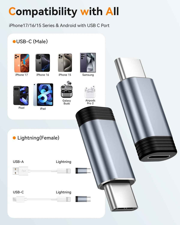 temdan 4 pack lightning to usb c adapter for iphone 15 pro fast charging & data transfer