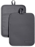 KITCHENAID Ribbed Soft Silicone Pot Holder 2-Pack Set, Matte Black, 7"x9"