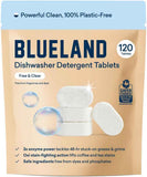 BLUELAND 100% Plastic-Free Dishwasher Detergent Tablets, 60 Count, Free & Clear, Eco-Friendly Dishwashing Pods, Natural, USDA Certified biobased