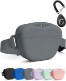 black dog treat pouch with training clicker, 1.67 cup silicone treat bag fanny pack, magnetic closure, waist belt for pet training walking