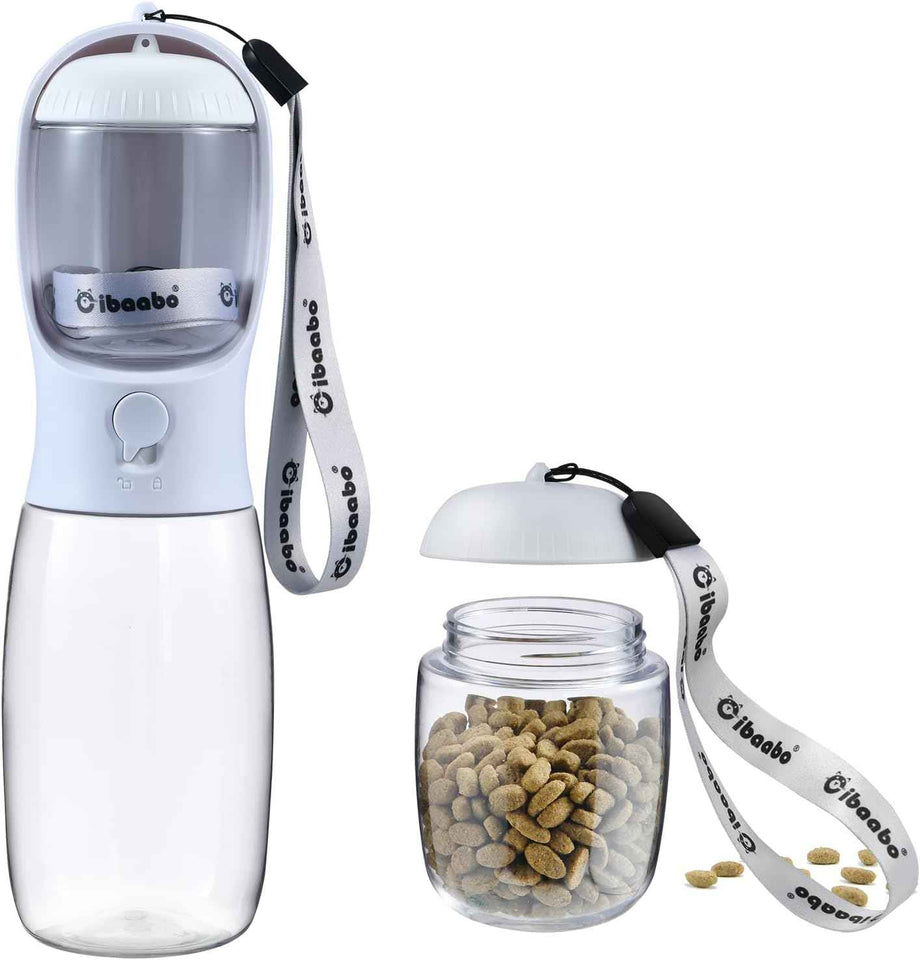 Dog Water Bottle with Food Container, Travel Puppy Water Bowl, Portable Pet Dispenser, Dog Gift Stuff Accessories Items, Puppy Essentials Necessities for Yorkie Cat Walking and Hiking