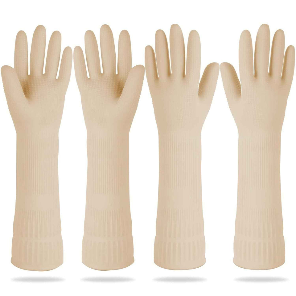 Mamison 2 Pairs Reusable Waterproof Household Dishwashing Cleaning Rubber Gloves, Non-Slip Kitchen Glove (Pink, Medium (Pack of 2))