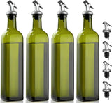 GMISUN Olive Oil Dispenser for Kitchen, 4 Pack 17 fl oz Glass Oil Dispensers Bottle, Cooking Soy Sauce Bottle Container Cruet with Plastic Pourer Spout, Funnel and Labels, Clear