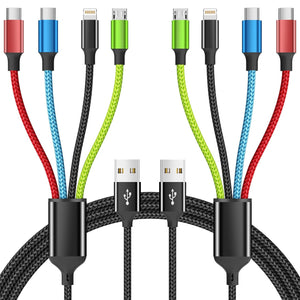 4 in 1 Multi Charging Cable [2Pack 5FT], Nylon Braided 4 in 1 Charger Cord, Universal Charger with IP/Type C/Type C/Micro Port, Compatible with Most Cell Phones/Tablets and More