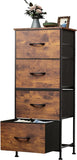 WLIVE Dresser with 4 Drawers, Fabric Storage Tower, Organizer Unit for Bedroom, Hallway, Entryway, Closets, Sturdy Steel Frame, Wood Top, Easy Pull Handle, Rustic Brown Wood Grain Print