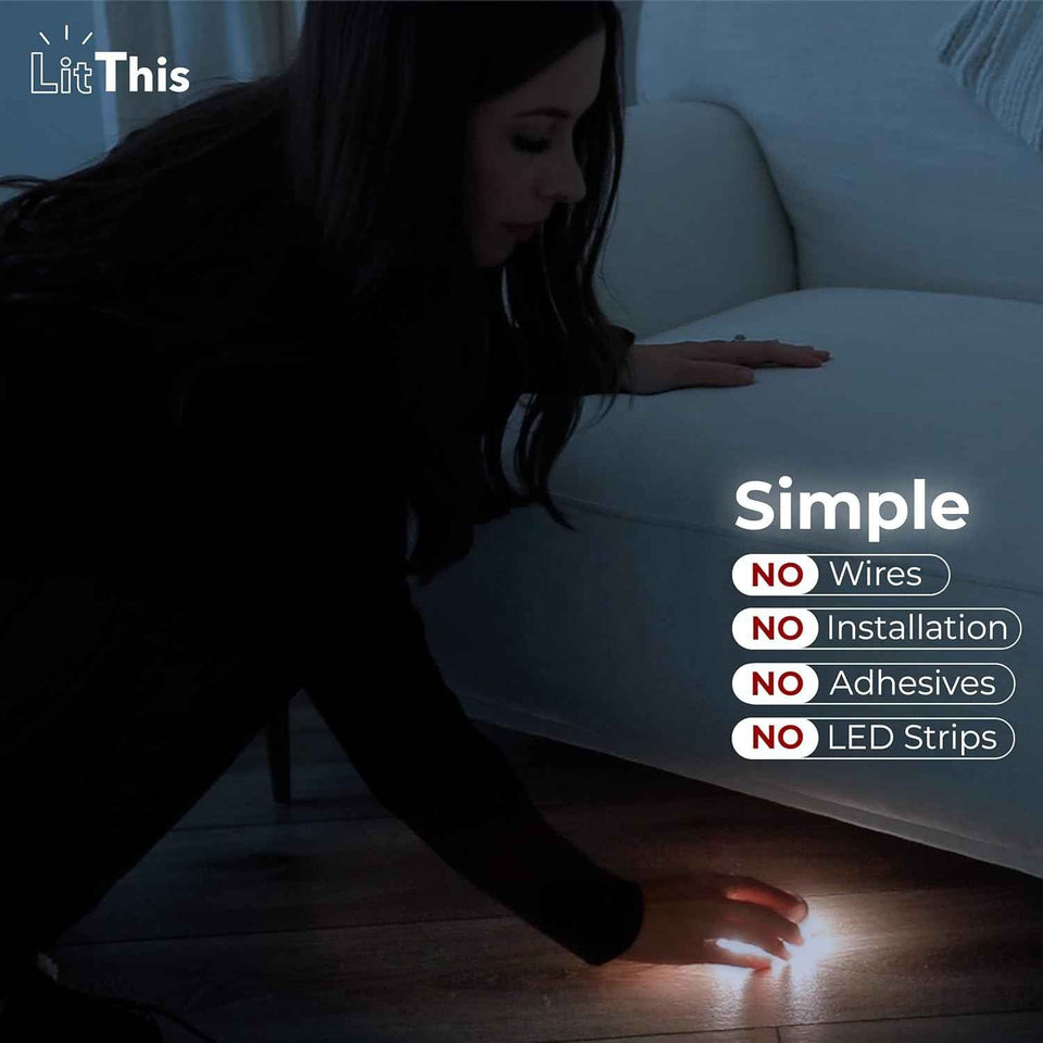 LitThis patented 360° motion-activated night light for under bed, easily positioned, dimmable, auto on/off